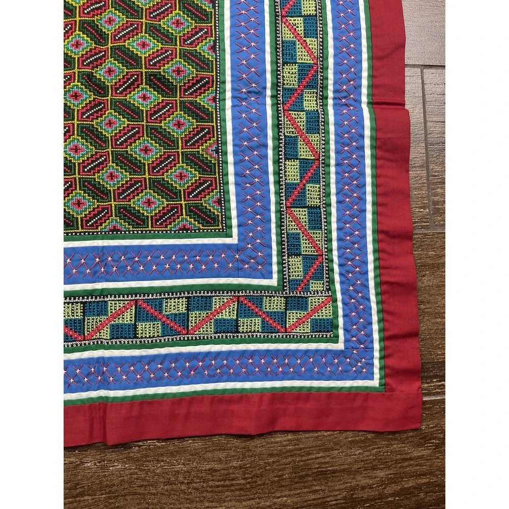 Vintage Hmong Embroidered Handmade Folk Art Cloth Wall Art Quilt Block 21 X 22